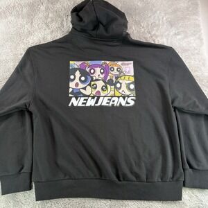NewJeans x Powerpuff Girls Black Zip Hoodie Sweatshirt Size XL K-pop Official